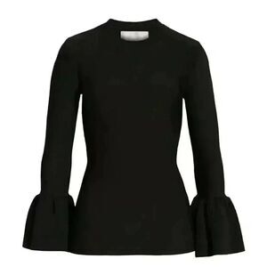 Rachel Parcell Women's Black Viscose/Poly/Nylon Knit Crew Neck Bell Sleeve Sweat